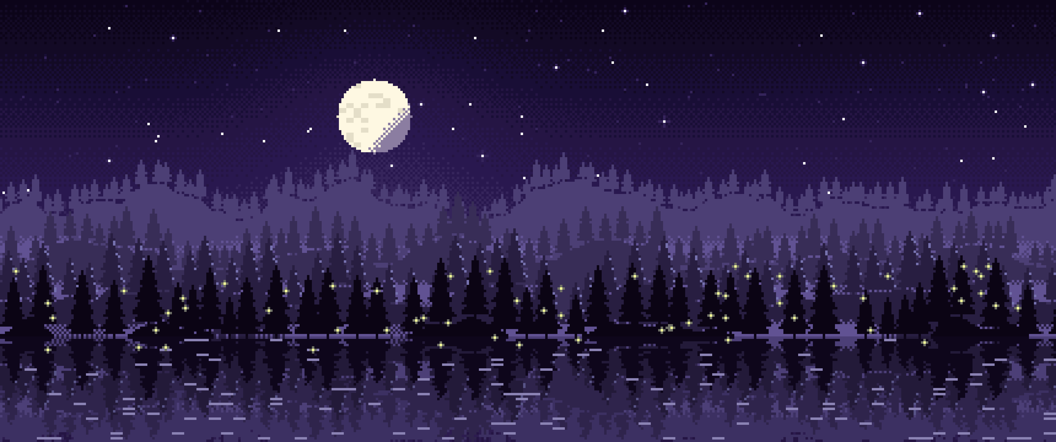 Dark Purple Pixel Art Forest ultrawide wallpaper, 3440 × 1440