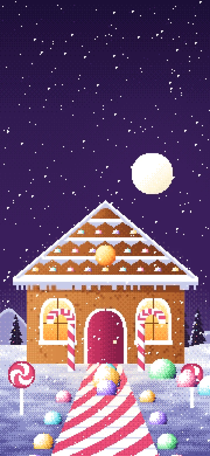 Dark Purple Pixel Art Gingerbread House wallpaper for iPhone and Android