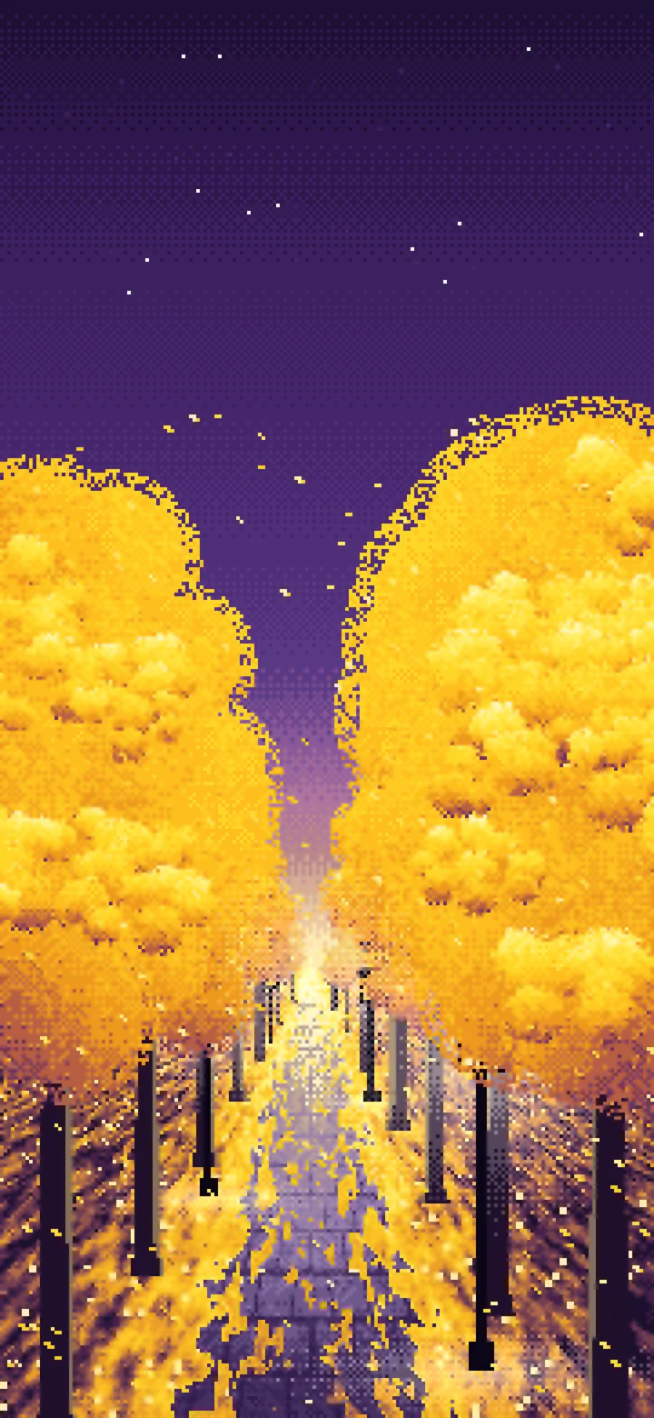 Dark Purple Pixel Art Ginkgo Tree Avenue in Fall wallpaper for iPhone and Android