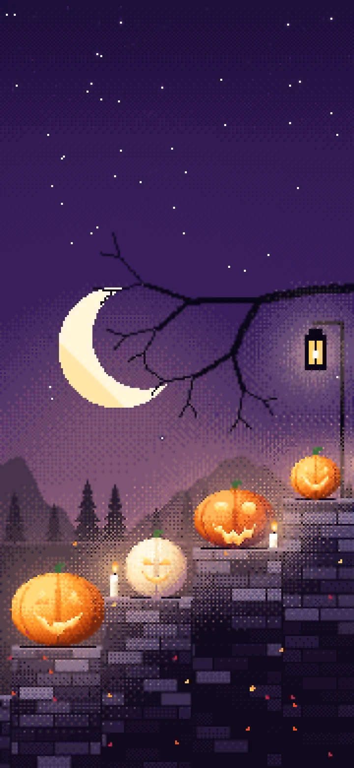 Dark Purple Pixel Art Halloween Steps wallpaper for iPhone and Android