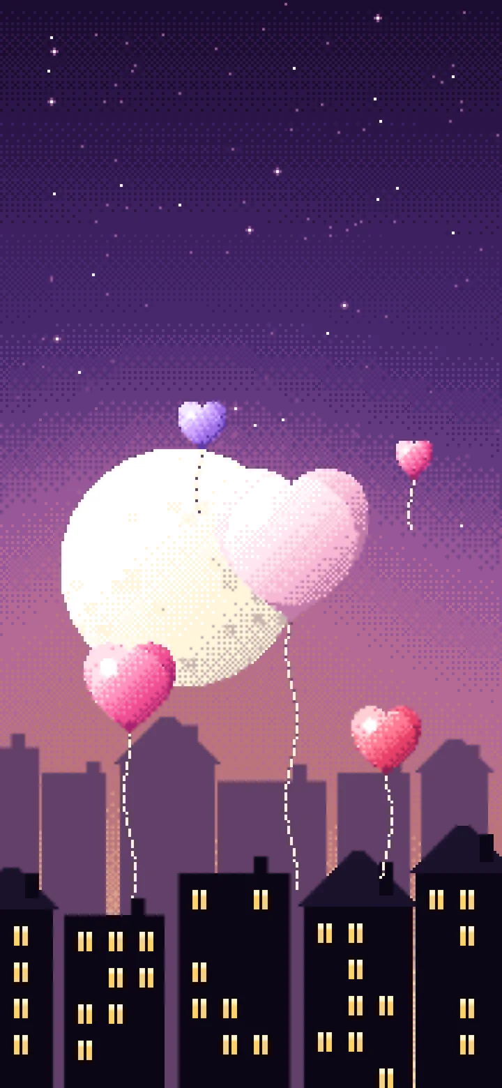 Dark Purple Pixel Art Heart Balloons wallpaper for iPhone and Android