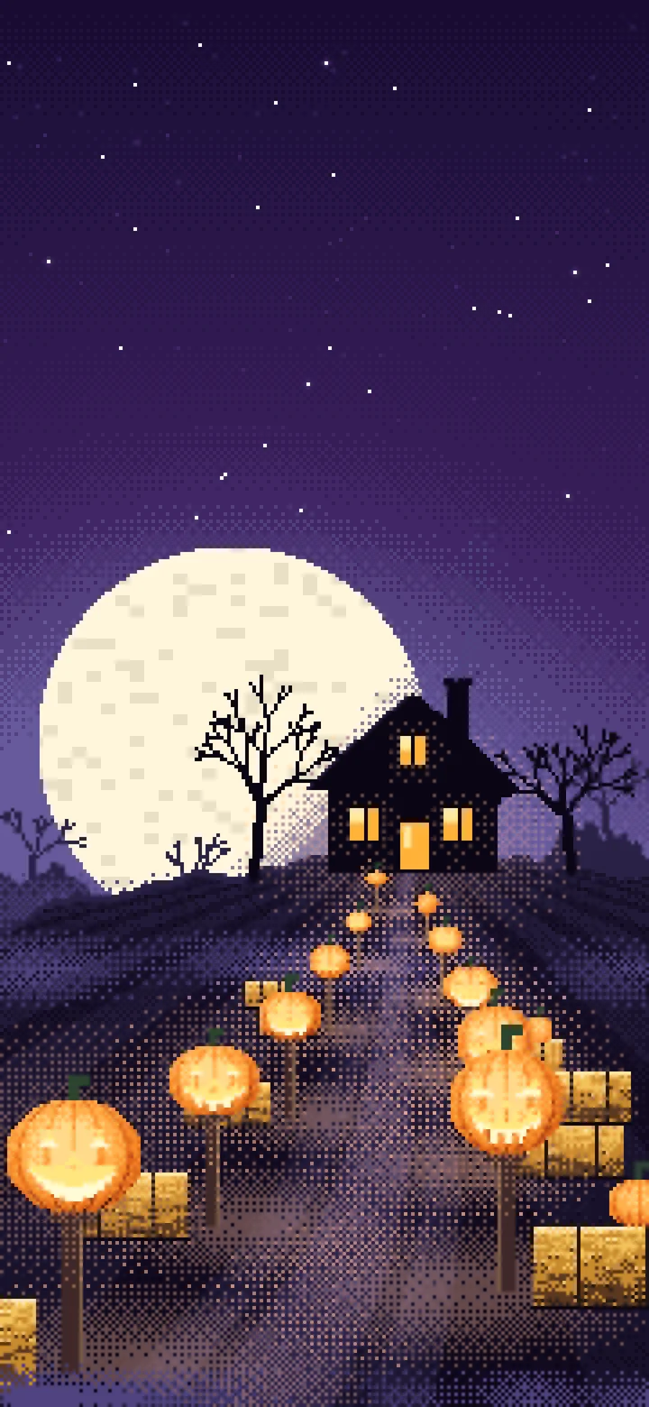 Dark Purple Pixel Art Jack O Lantern Path wallpaper for iPhone and Android