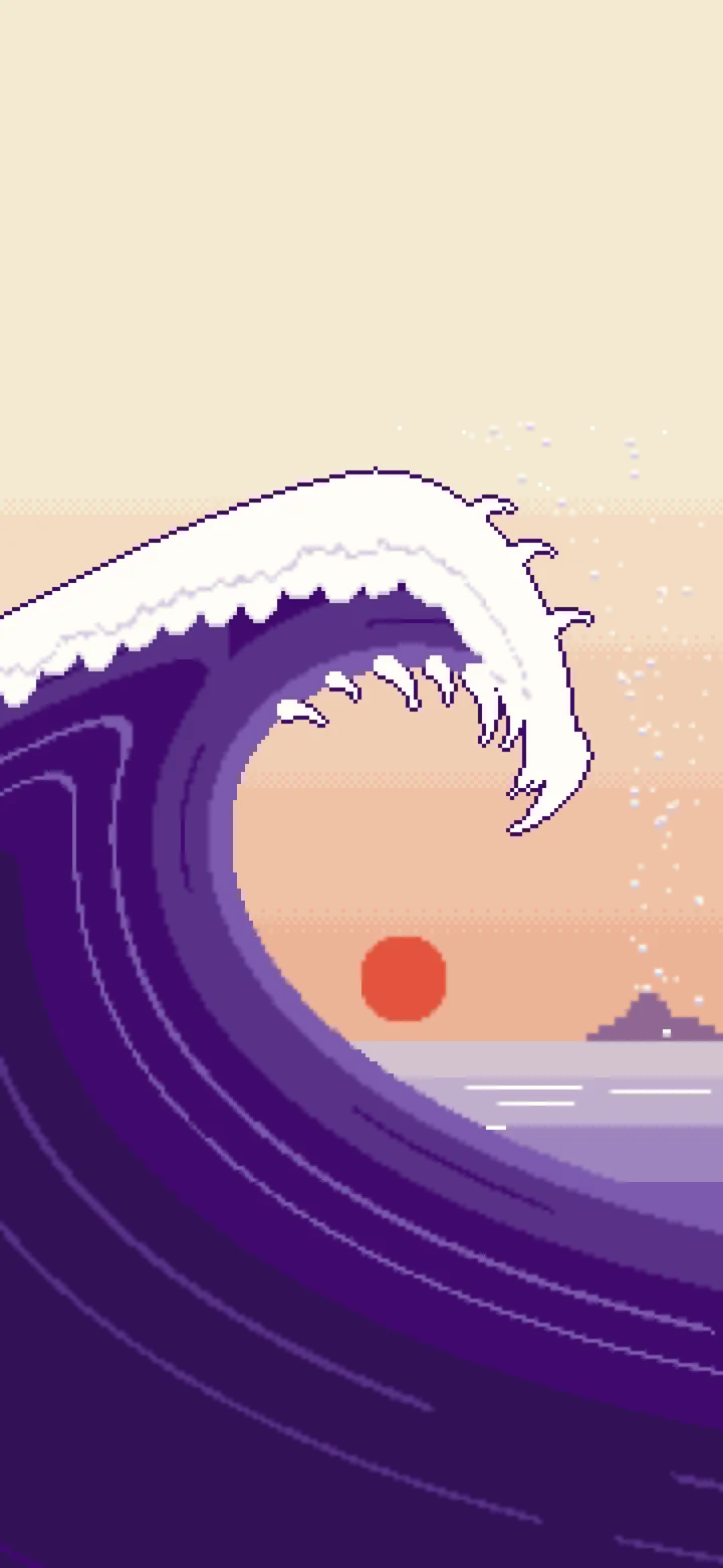 Dark Purple Pixel Art Japanese Great Wave wallpaper for iPhone and Android