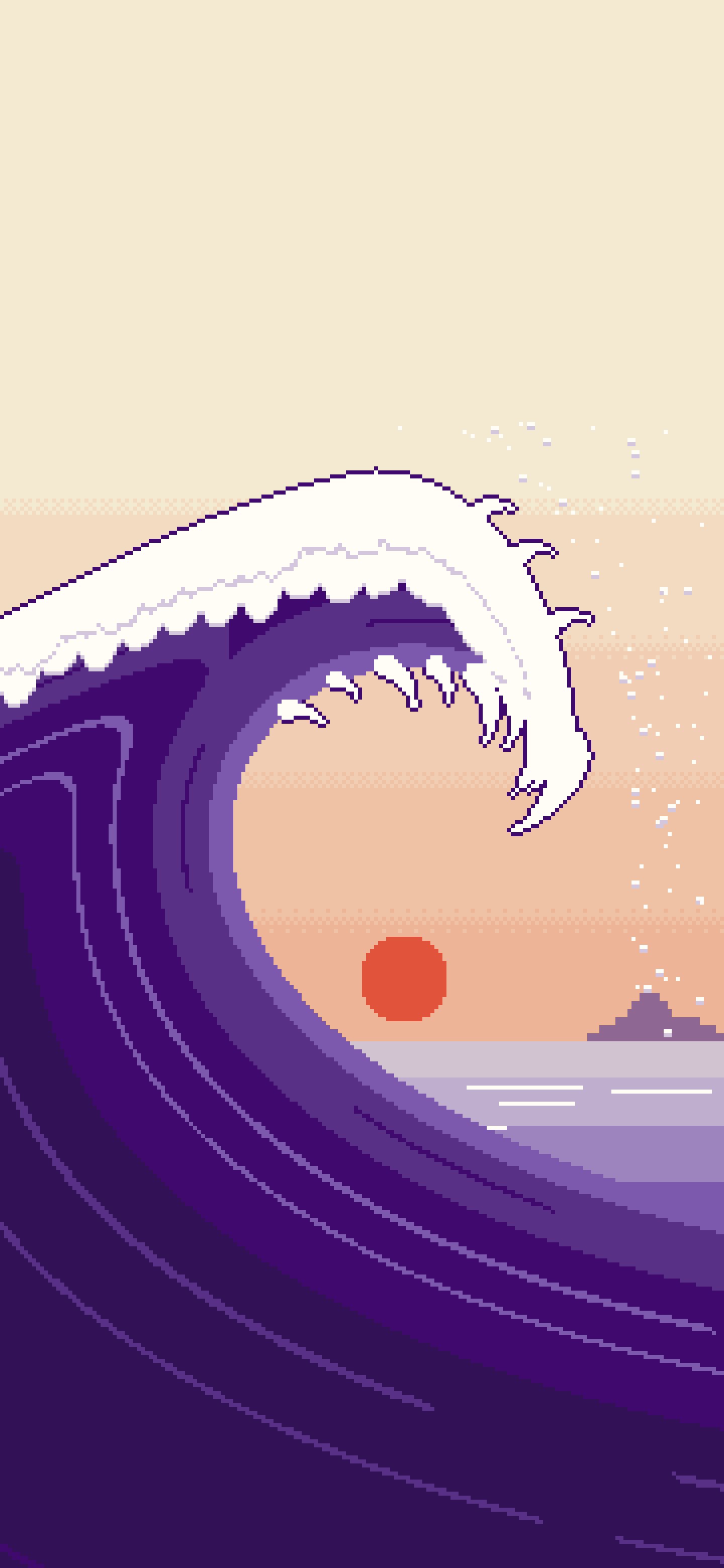 Dark Purple Pixel Art Japanese Great Wave wallpaper for iPhone and Android