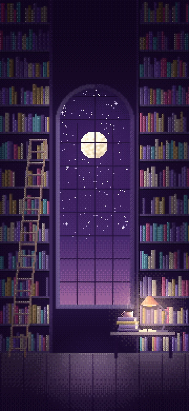 Dark Purple Pixel Art Library wallpaper for iPhone and Android