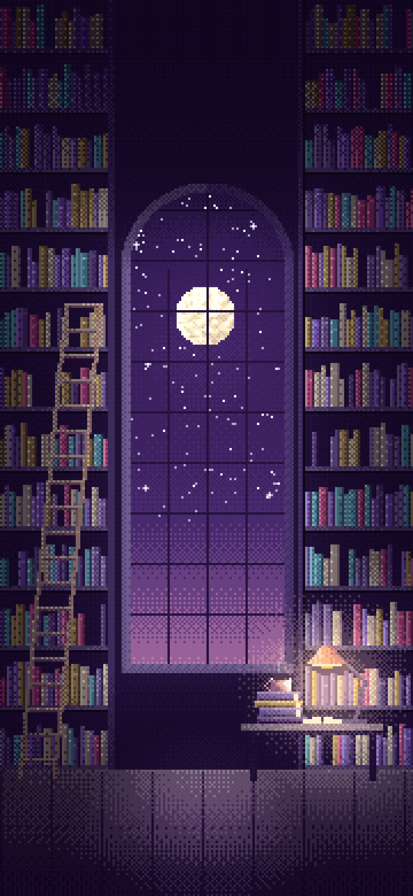Dark Purple Pixel Art Library wallpaper for iPhone and Android