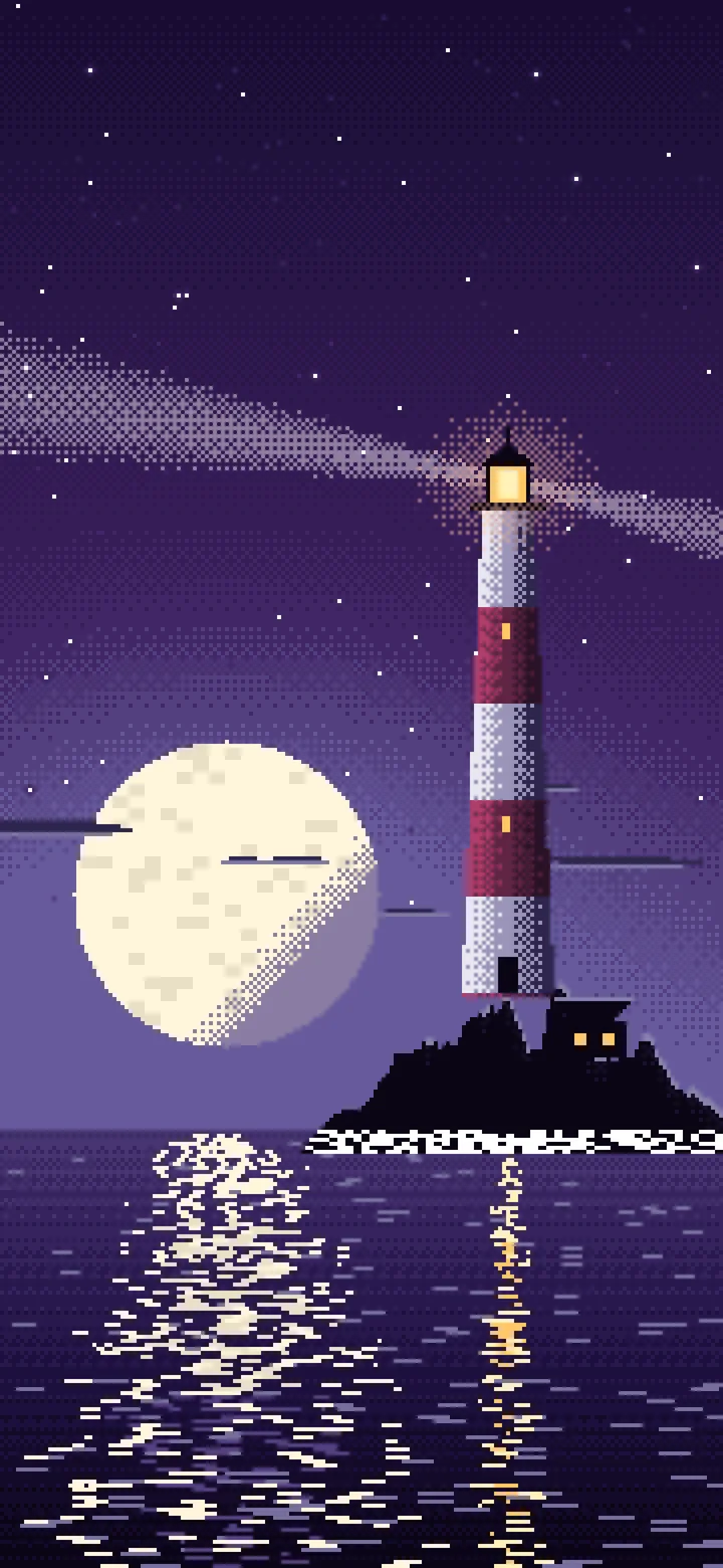 Dark Purple Pixel Art Lighthouse wallpaper for iPhone and Android