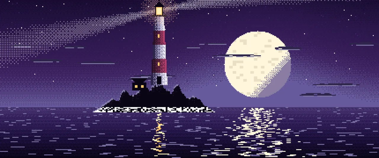 Dark Purple Pixel Art Lighthouse ultrawide wallpaper, 3440 × 1440
