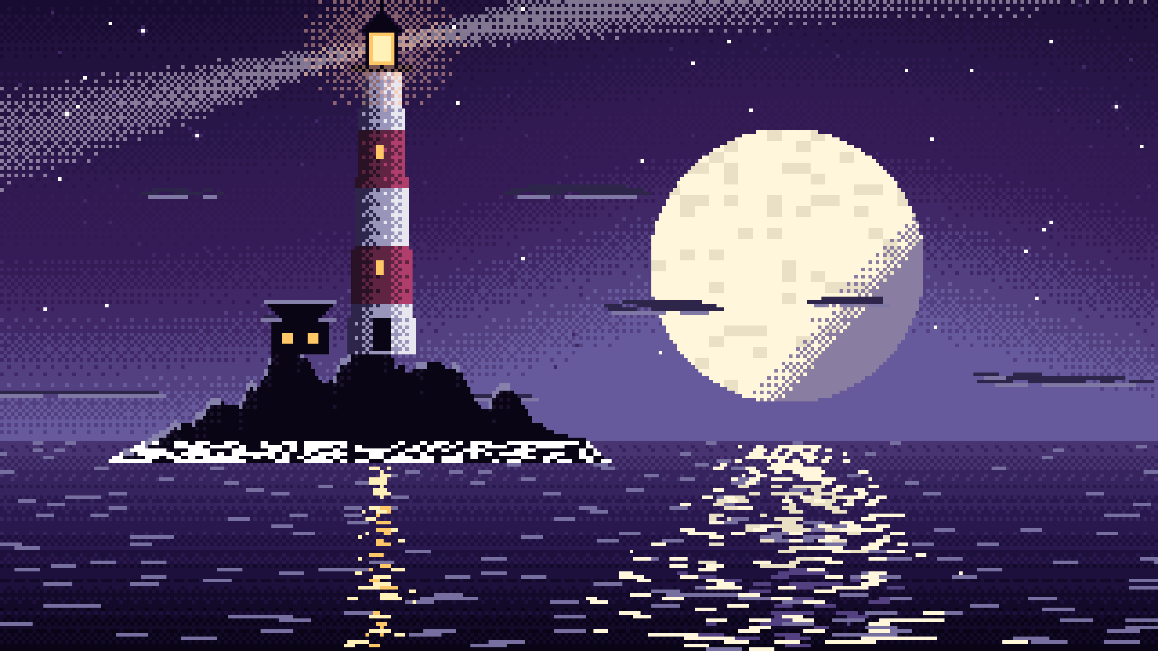 Dark Purple Pixel Art Lighthouse desktop wallpaper in 4K