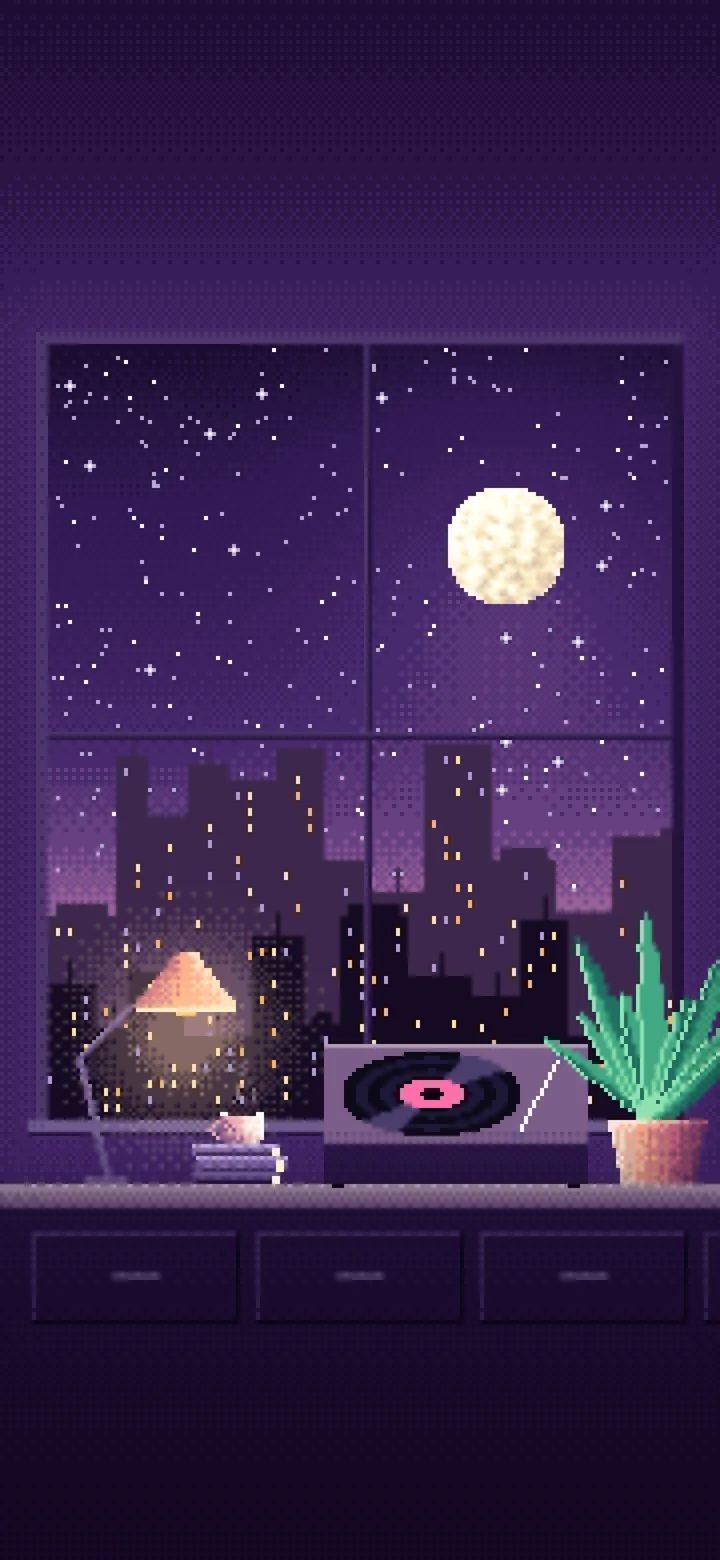 Dark Purple Pixel Art Lofi Room wallpaper for iPhone and Android