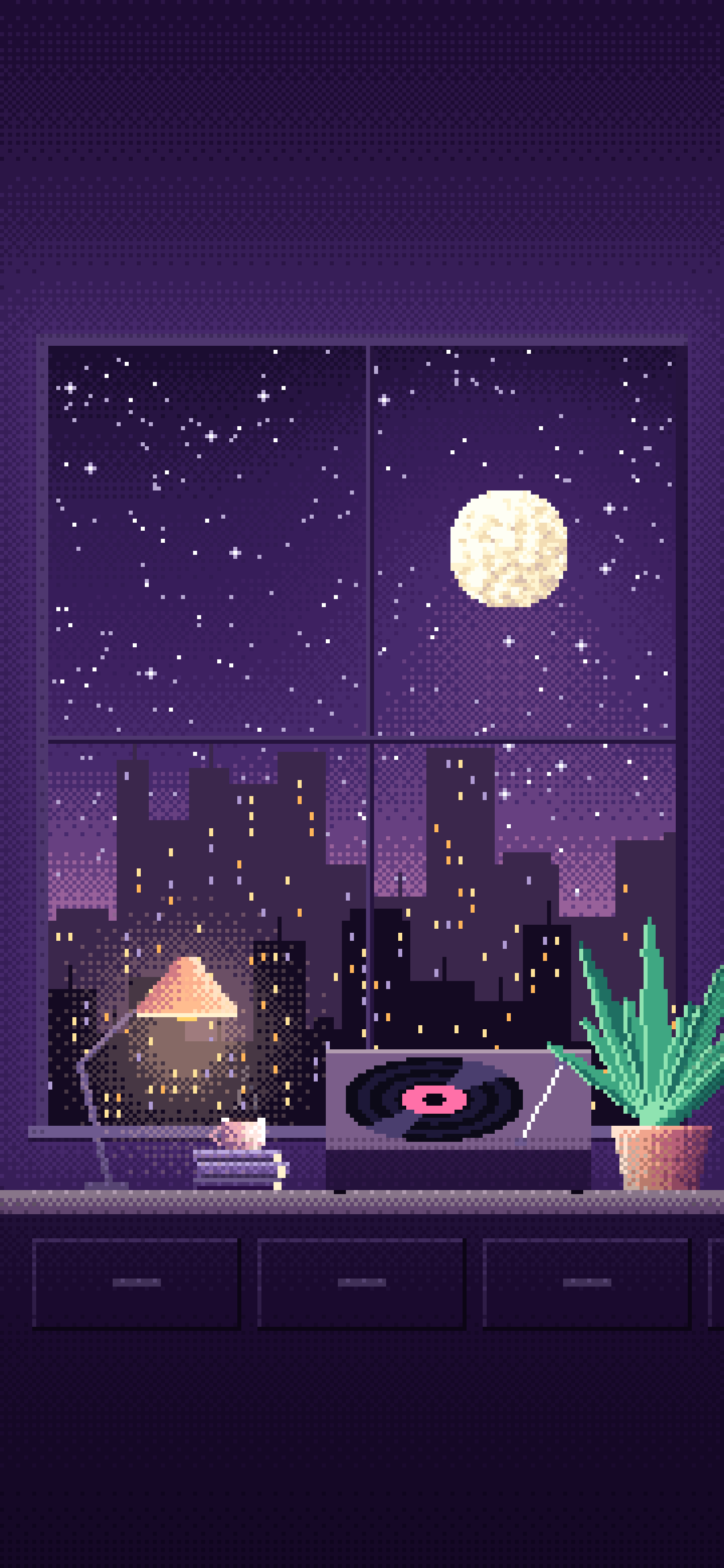 Dark Purple Pixel Art Lofi Room wallpaper for iPhone and Android