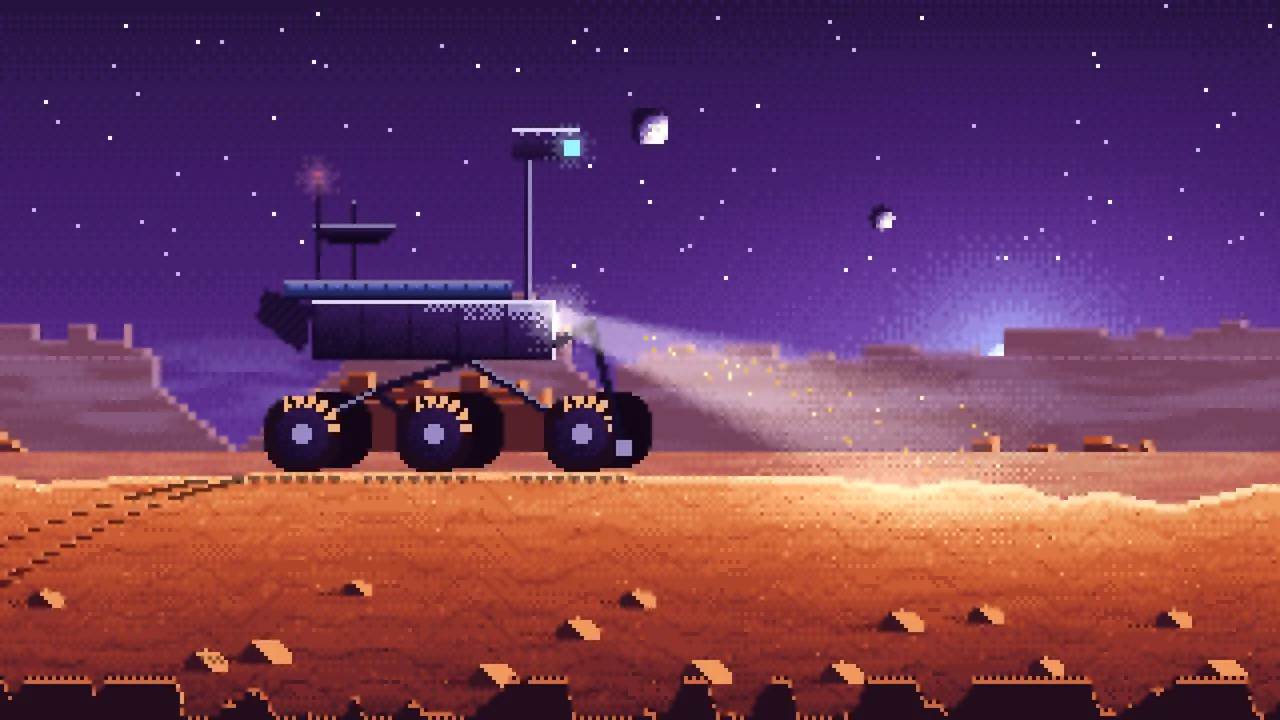 Dark Purple Pixel Art Mars Rover at Dusk desktop wallpaper in 4K