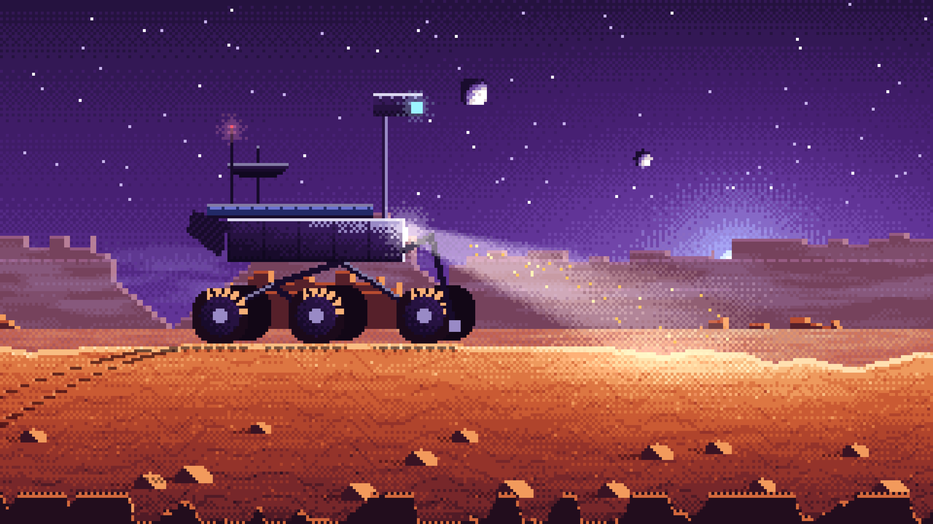 Dark Purple Pixel Art Mars Rover at Dusk desktop wallpaper in 4K