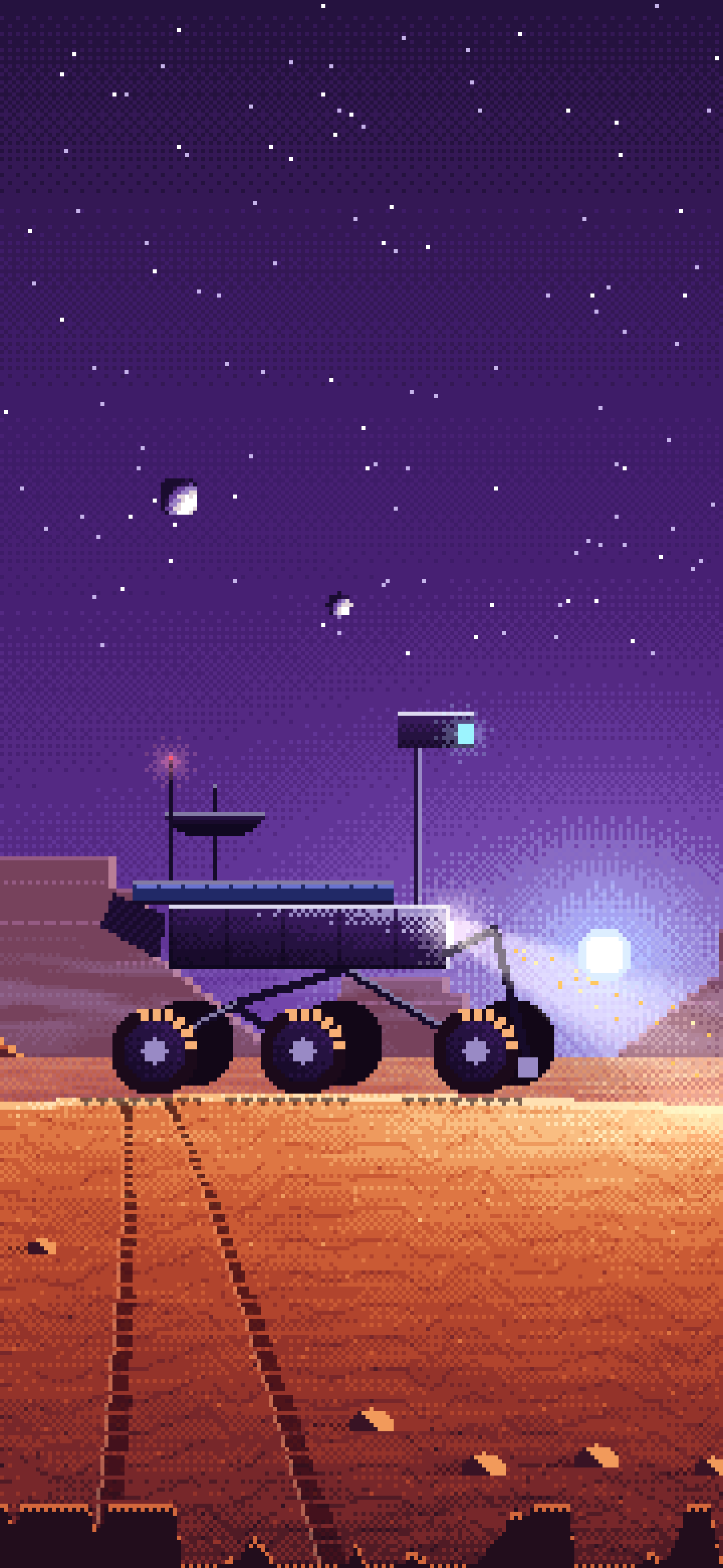 Dark Purple Pixel Art Mars Rover at Dusk wallpaper for iPhone and Android