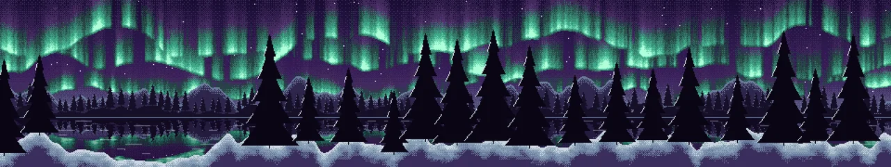 Dark Purple Pixel Art Northern Lights triple monitor wallpaper, 7680 × 1440
