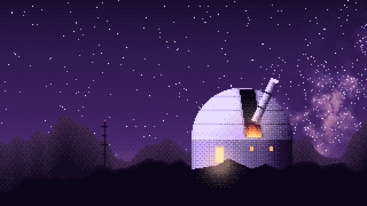 Dark Purple Pixel Art Observatory desktop wallpaper in 4K