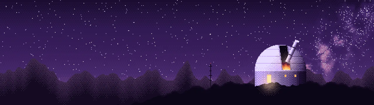 Dark Purple Pixel Art Observatory dual monitor wallpaper, 7680 × 2160