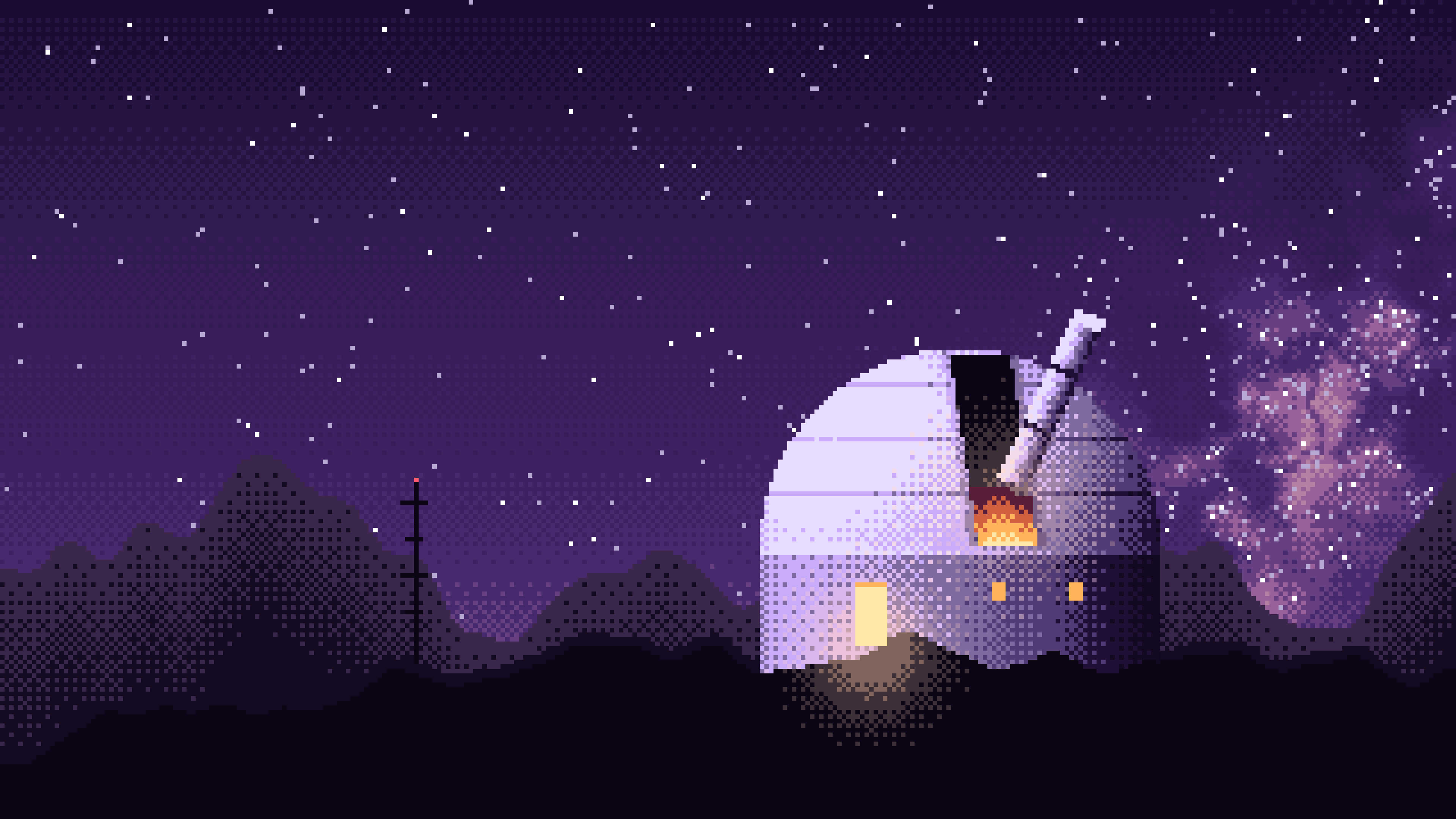 Dark Purple Pixel Art Observatory desktop wallpaper in 4K