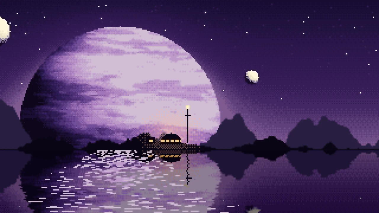 Dark Purple Pixel Art Planet Rise desktop wallpaper in 4K