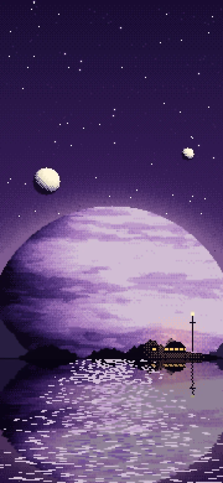 Dark Purple Pixel Art Planet Rise wallpaper for iPhone and Android