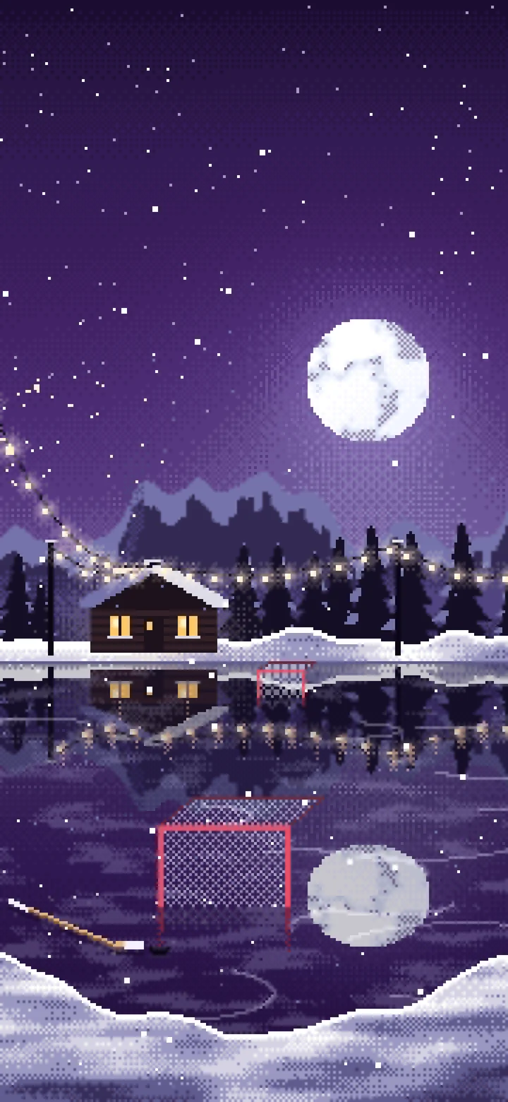Dark Purple Pixel Art Pond Hockey Rink wallpaper for iPhone and Android