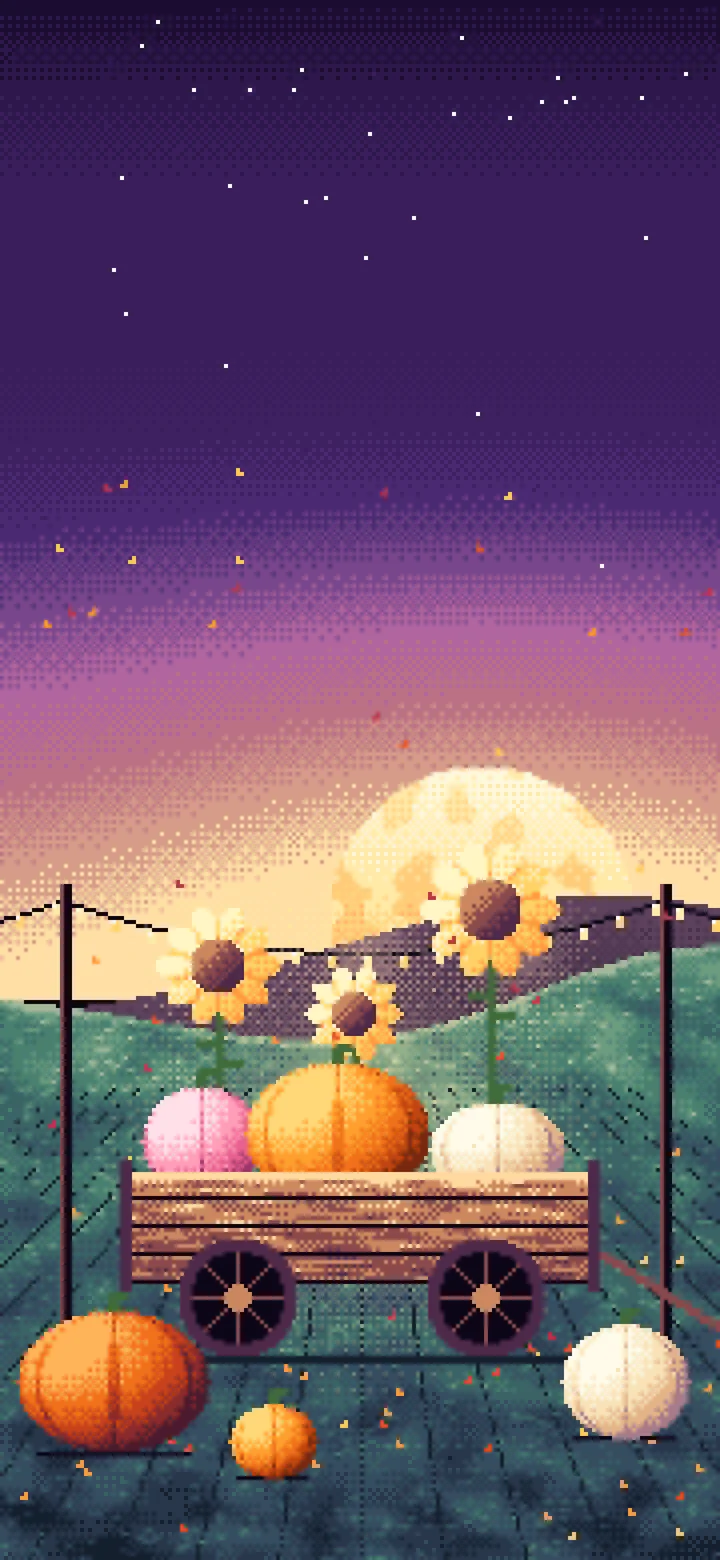 Dark Purple Pixel Art Pumpkin Cart wallpaper for iPhone and Android