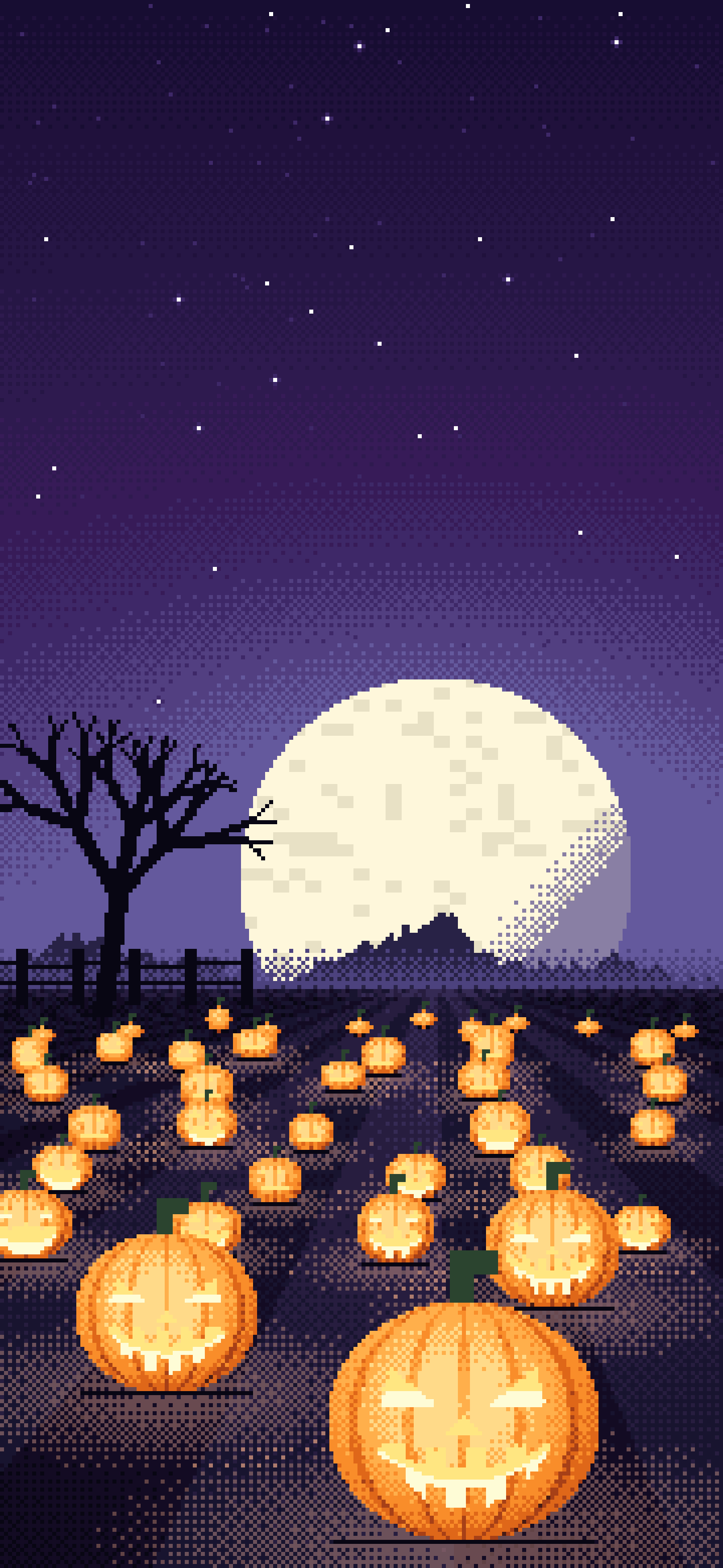 Dark Purple Pixel Art Pumpkin Patch wallpaper for iPhone and Android