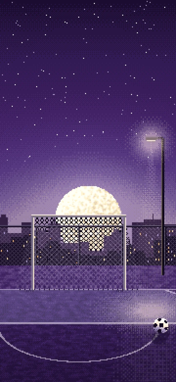 Dark Purple Pixel Art Rooftop Soccer Pitch wallpaper for iPhone and Android