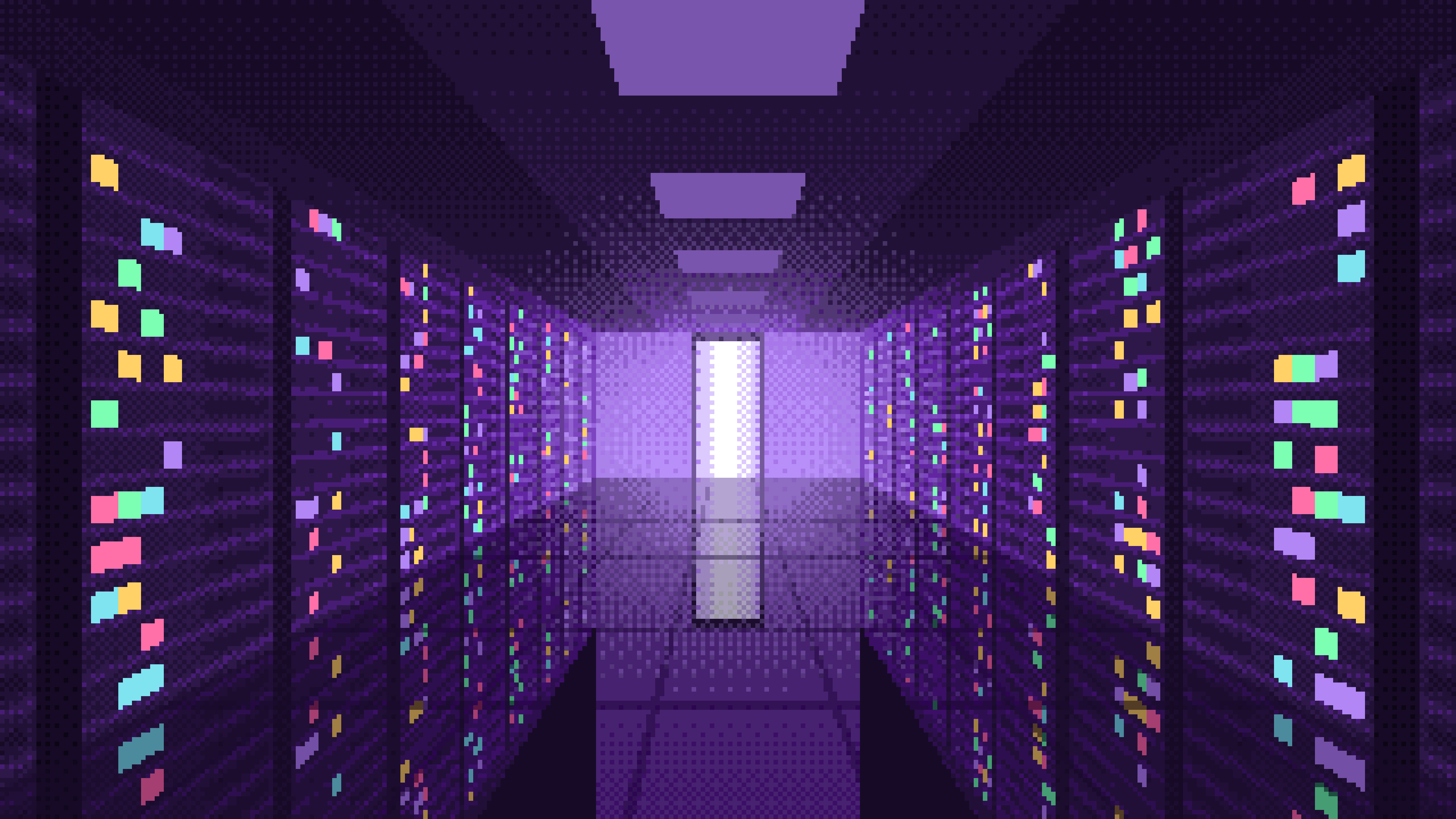 Dark Purple Pixel Art Server Room desktop wallpaper in 4K