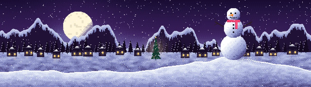 Dark Purple Pixel Art Snowman dual monitor wallpaper, 7680 × 2160