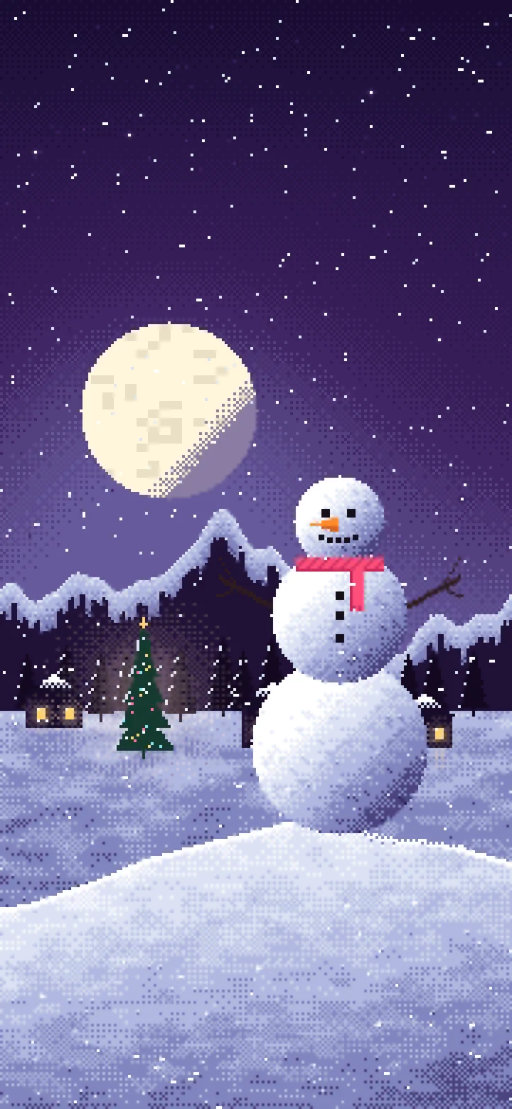 Dark Purple Pixel Art Snowman wallpaper for iPhone and Android