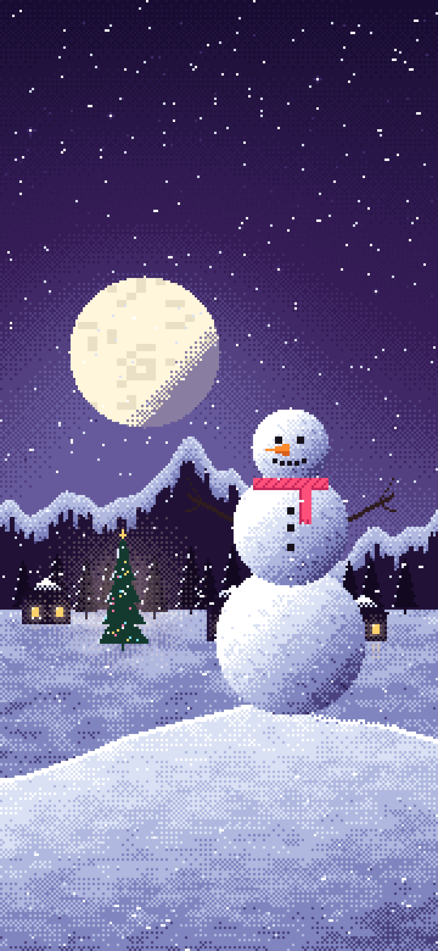 Dark Purple Pixel Art Snowman wallpaper for iPhone and Android