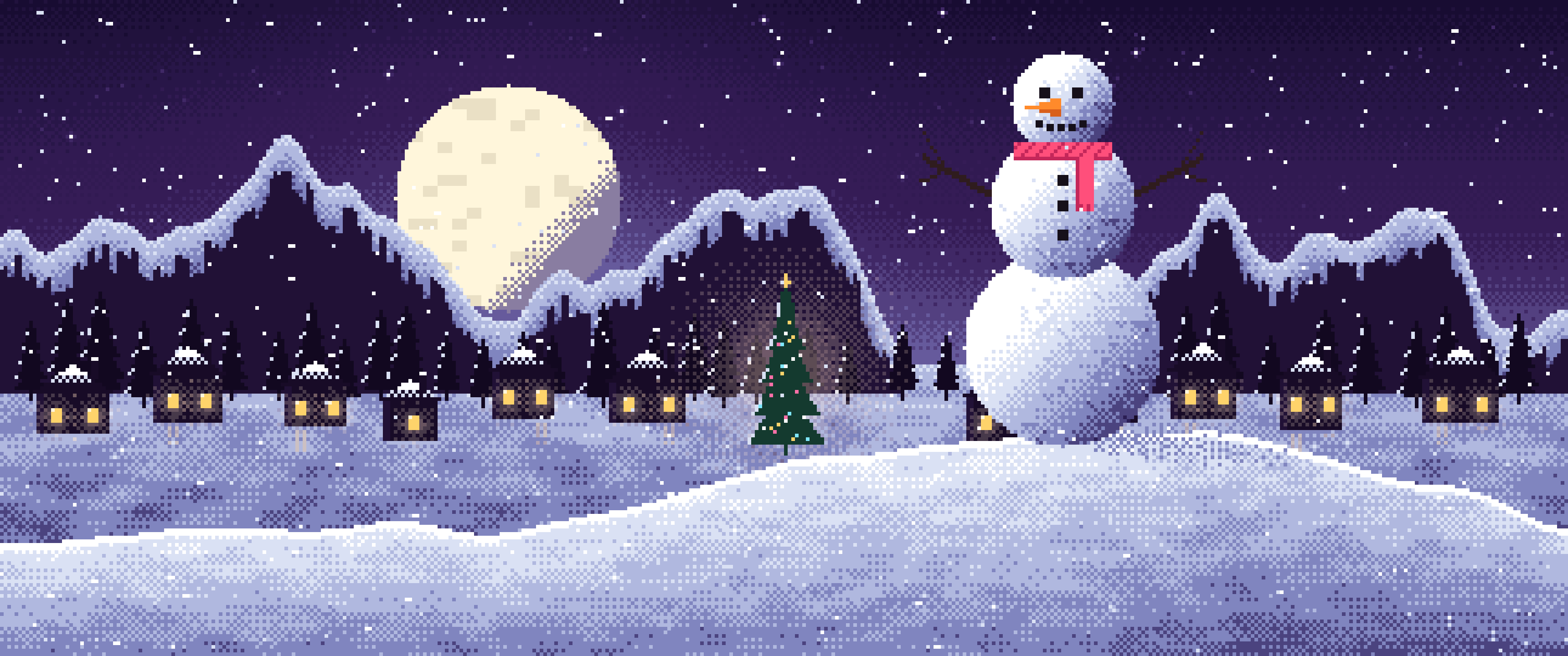 Dark Purple Pixel Art Snowman ultrawide wallpaper, 3440 × 1440