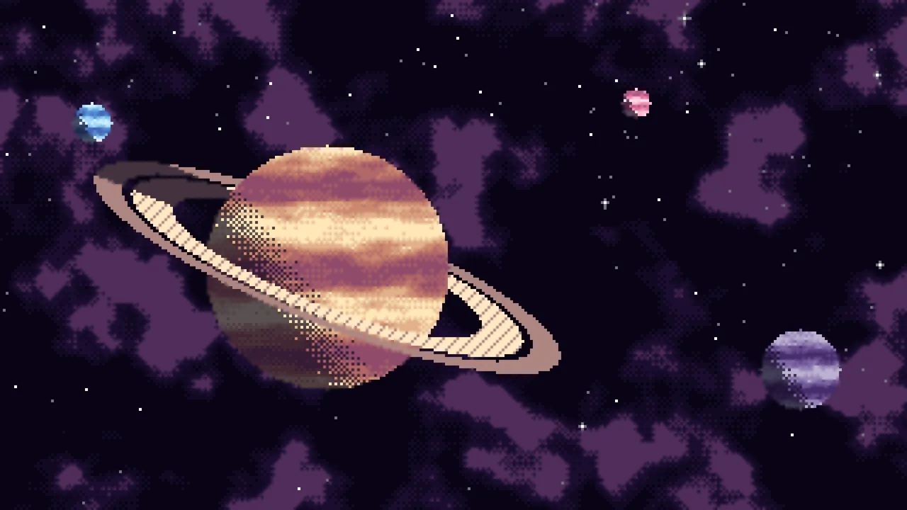 Dark Purple Pixel Art Space desktop wallpaper in 4K