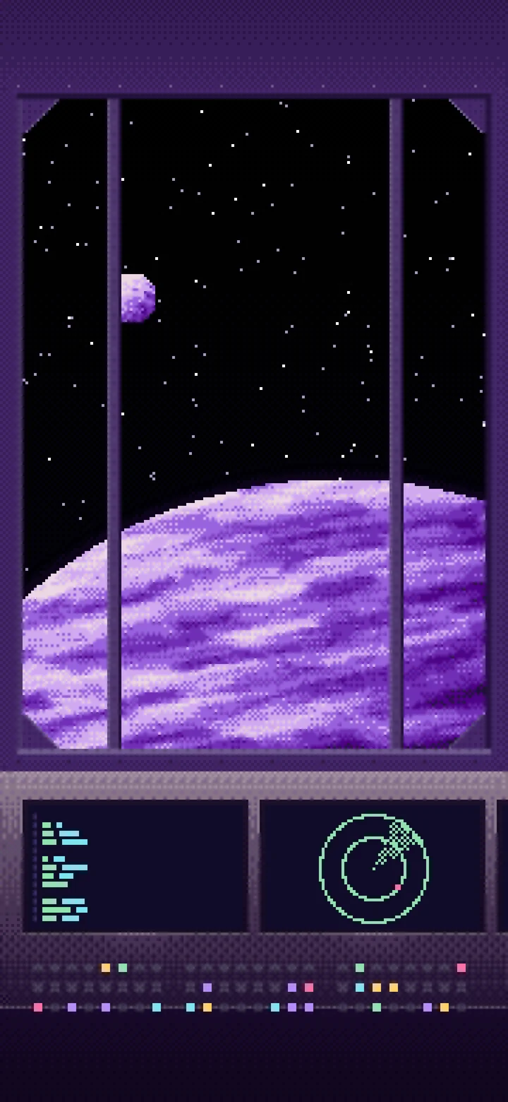Dark Purple Pixel Art Space Station wallpaper for iPhone and Android