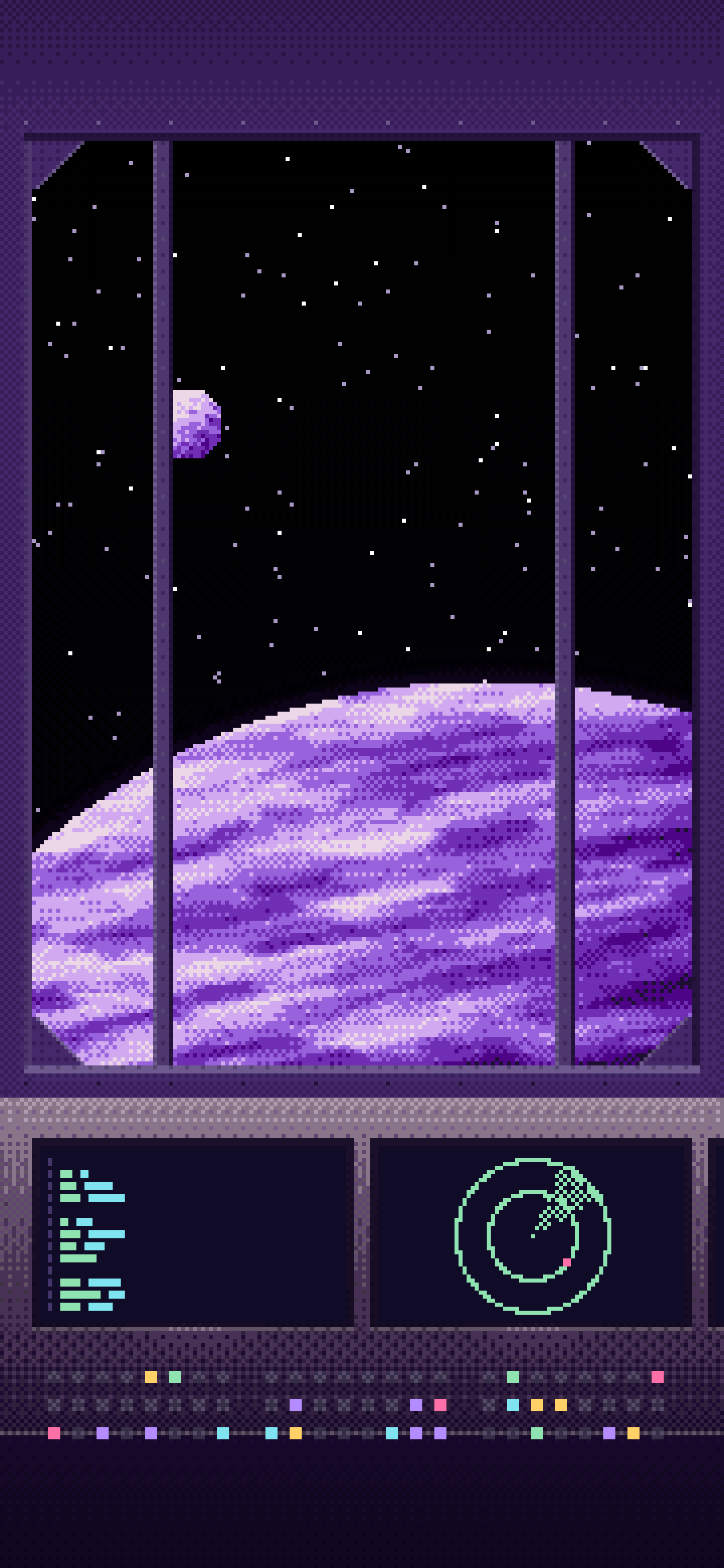 Dark Purple Pixel Art Space Station wallpaper for iPhone and Android