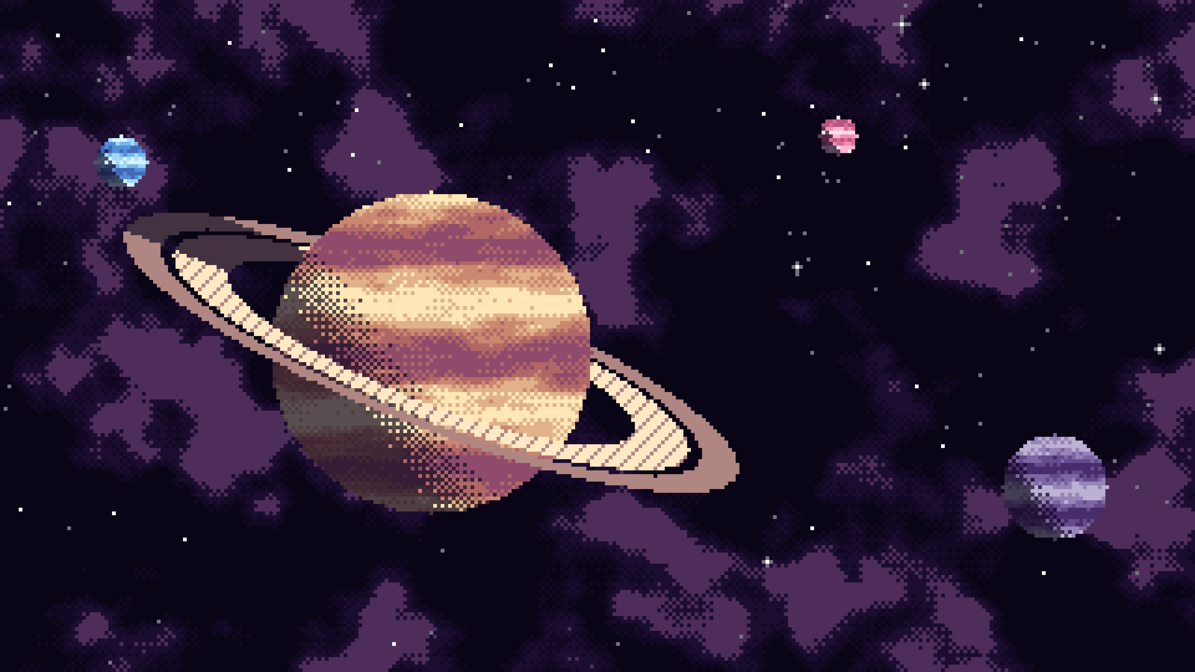 Dark Purple Pixel Art Space desktop wallpaper in 4K