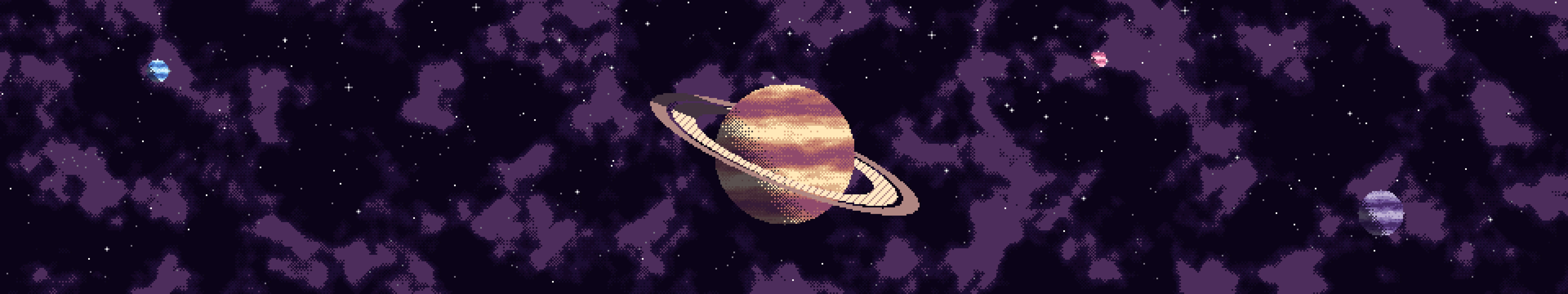 Dark Purple Pixel Art Space triple monitor wallpaper, 7680 × 1440