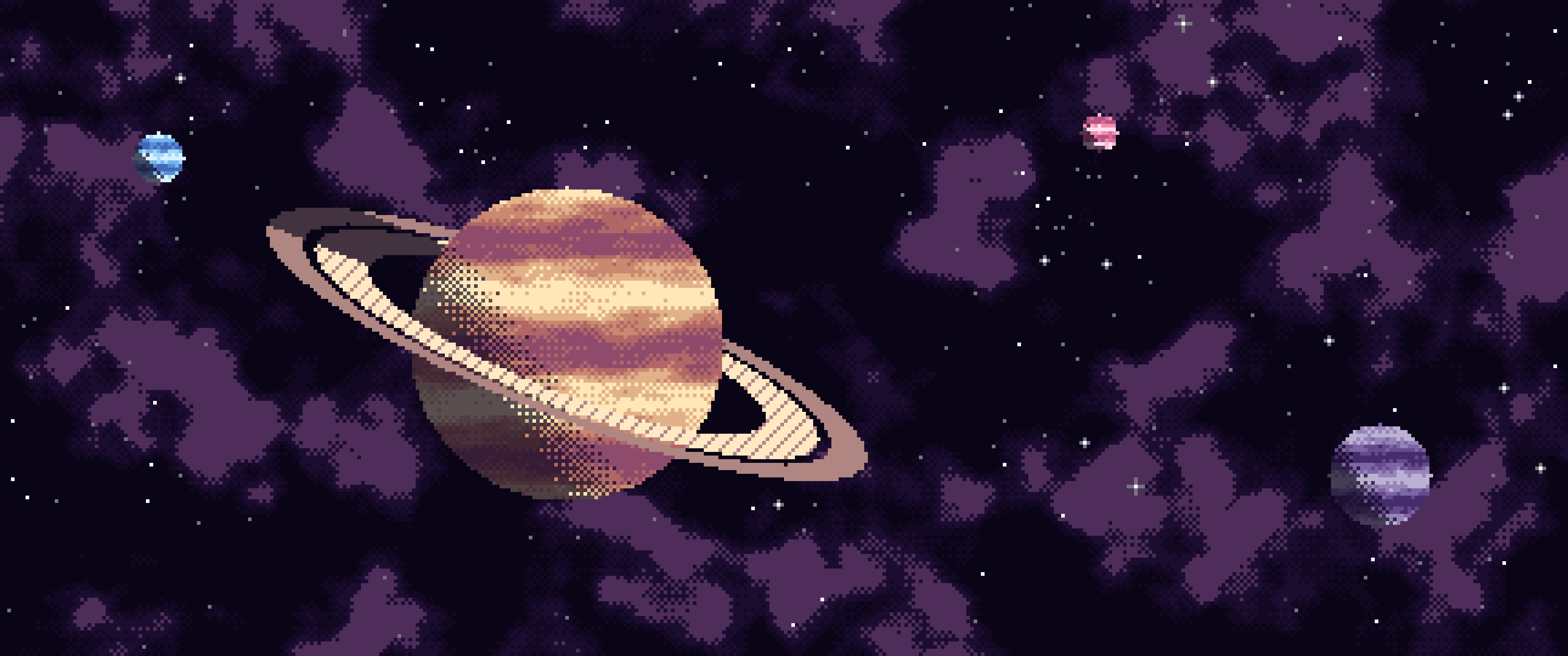Dark Purple Pixel Art Space ultrawide wallpaper, 3440 × 1440