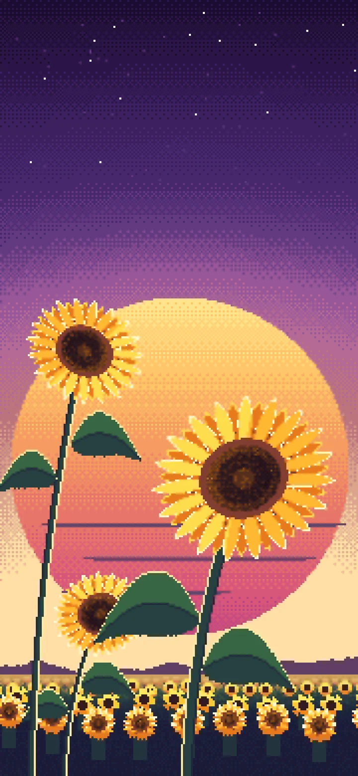 Dark Purple Pixel Art Sunflower Close Up at Sunset wallpaper for iPhone and Android