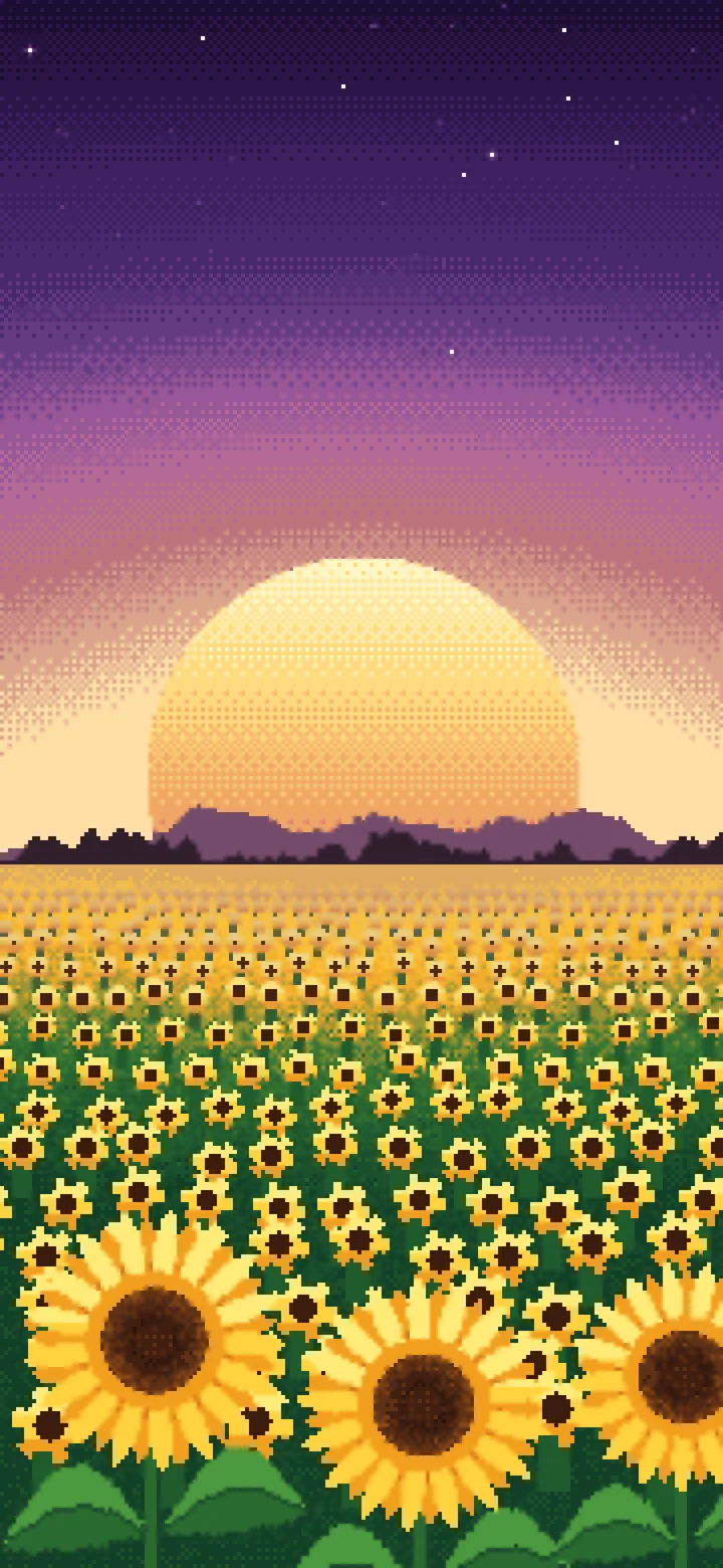 Dark Purple Pixel Art Sunflower Field wallpaper for iPhone and Android