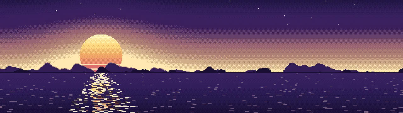 Dark Purple Pixel Art Sunset dual monitor wallpaper, 7680 × 2160