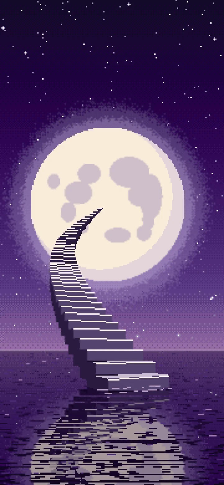 Dark Purple Pixel Art Surreal Stairway to the Moon wallpaper for iPhone and Android