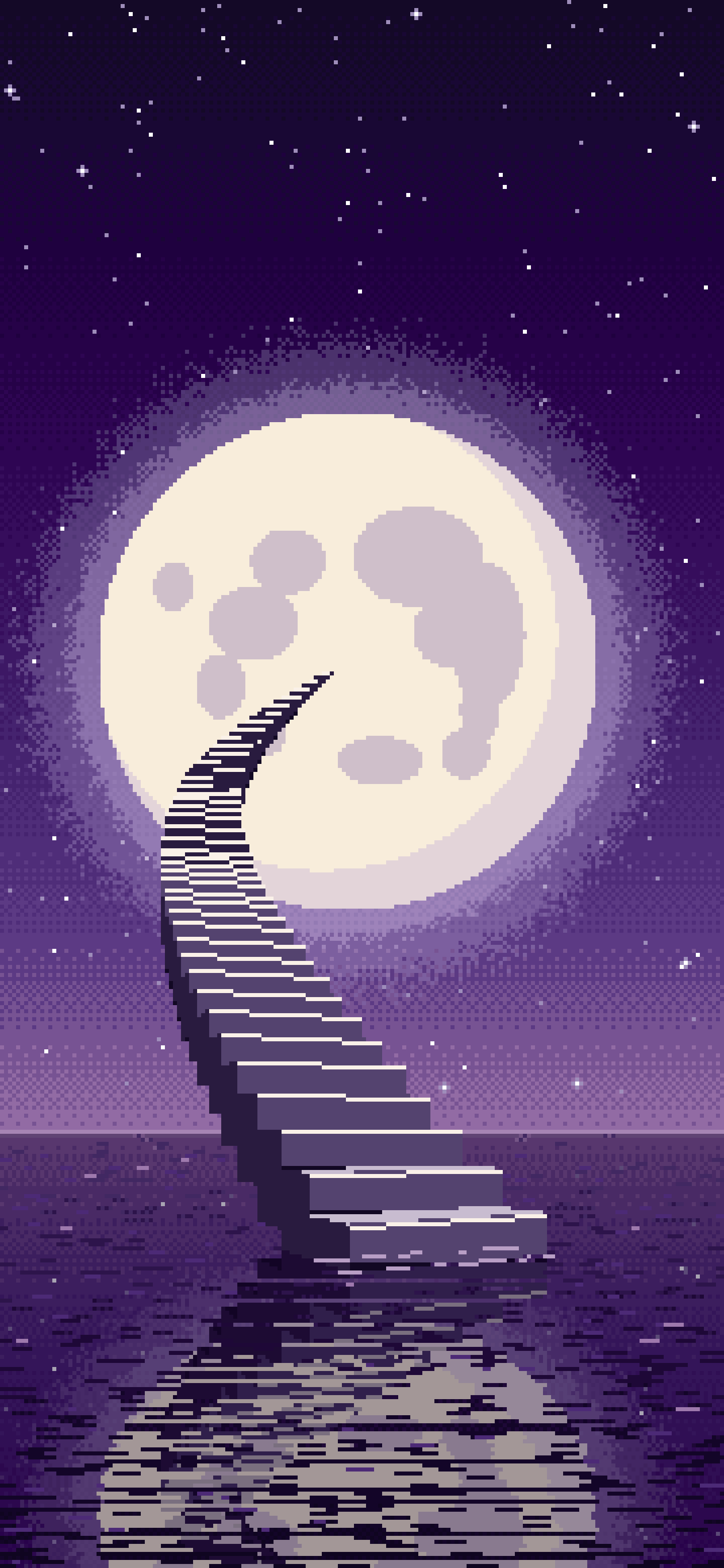 Dark Purple Pixel Art Surreal Stairway to the Moon wallpaper for iPhone and Android