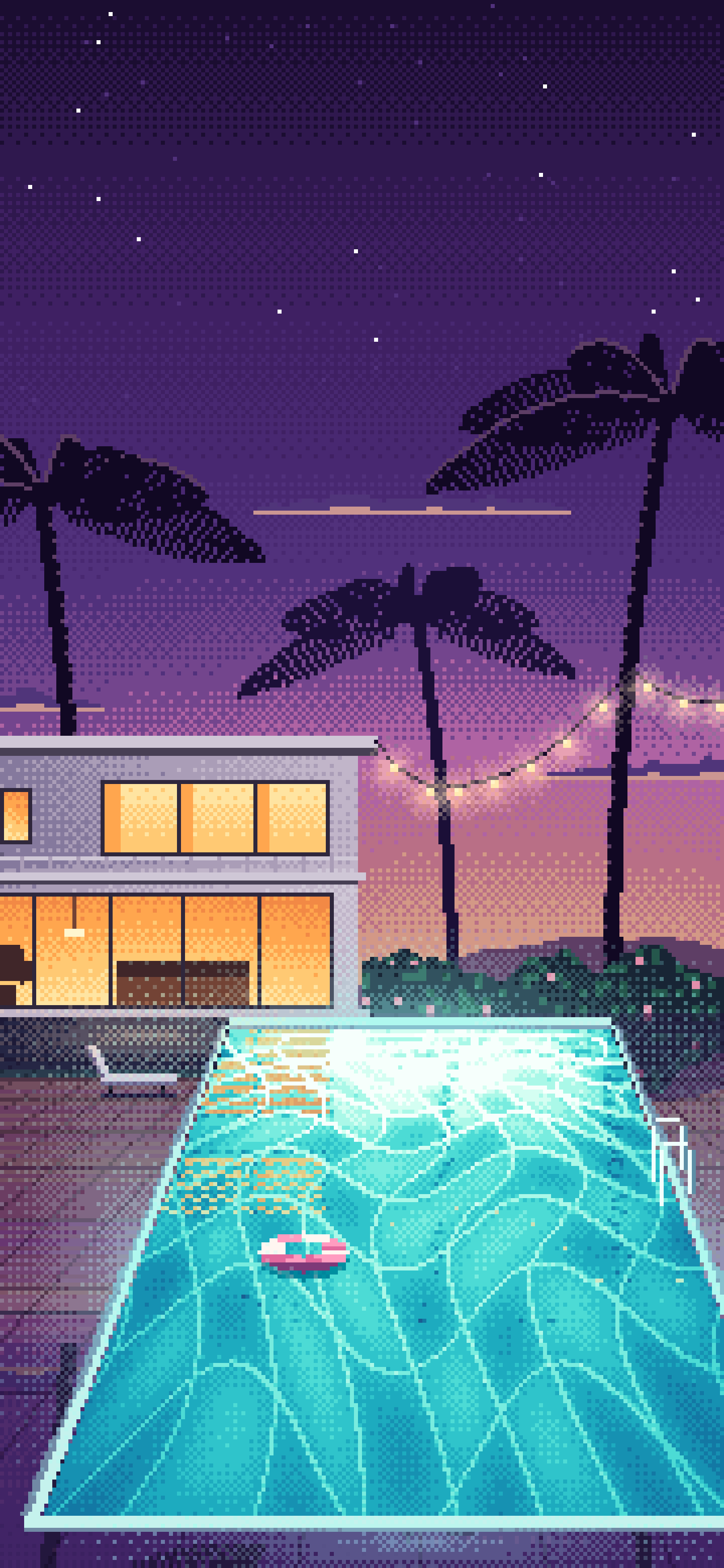 Dark Purple Pixel Art Swimming Pool at Dusk wallpaper for iPhone and Android