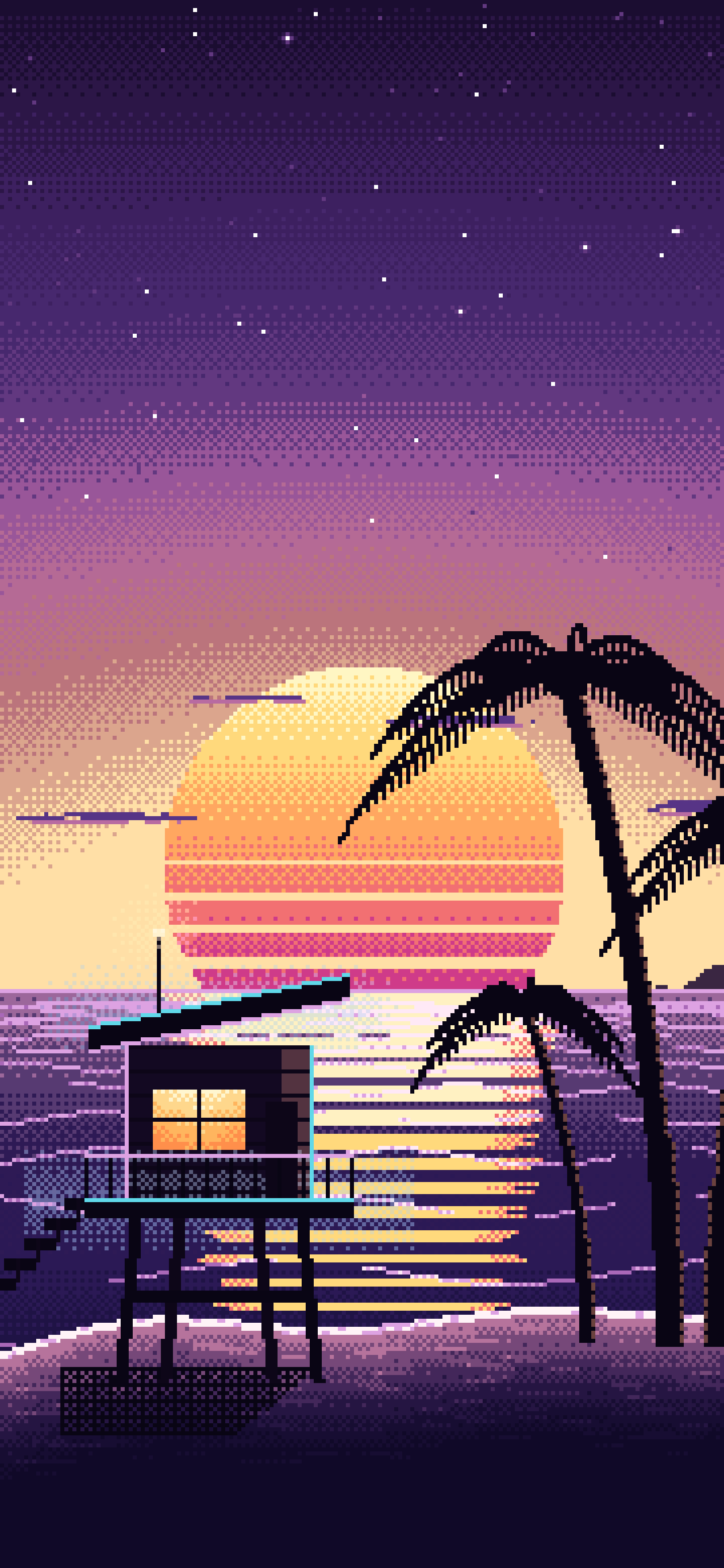 Dark Purple Pixel Art Synthwave Beach wallpaper for iPhone and Android