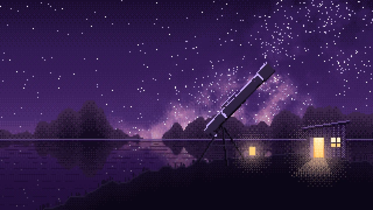 Dark Purple Pixel Art Telescope Under the Milky Way desktop wallpaper in 4K