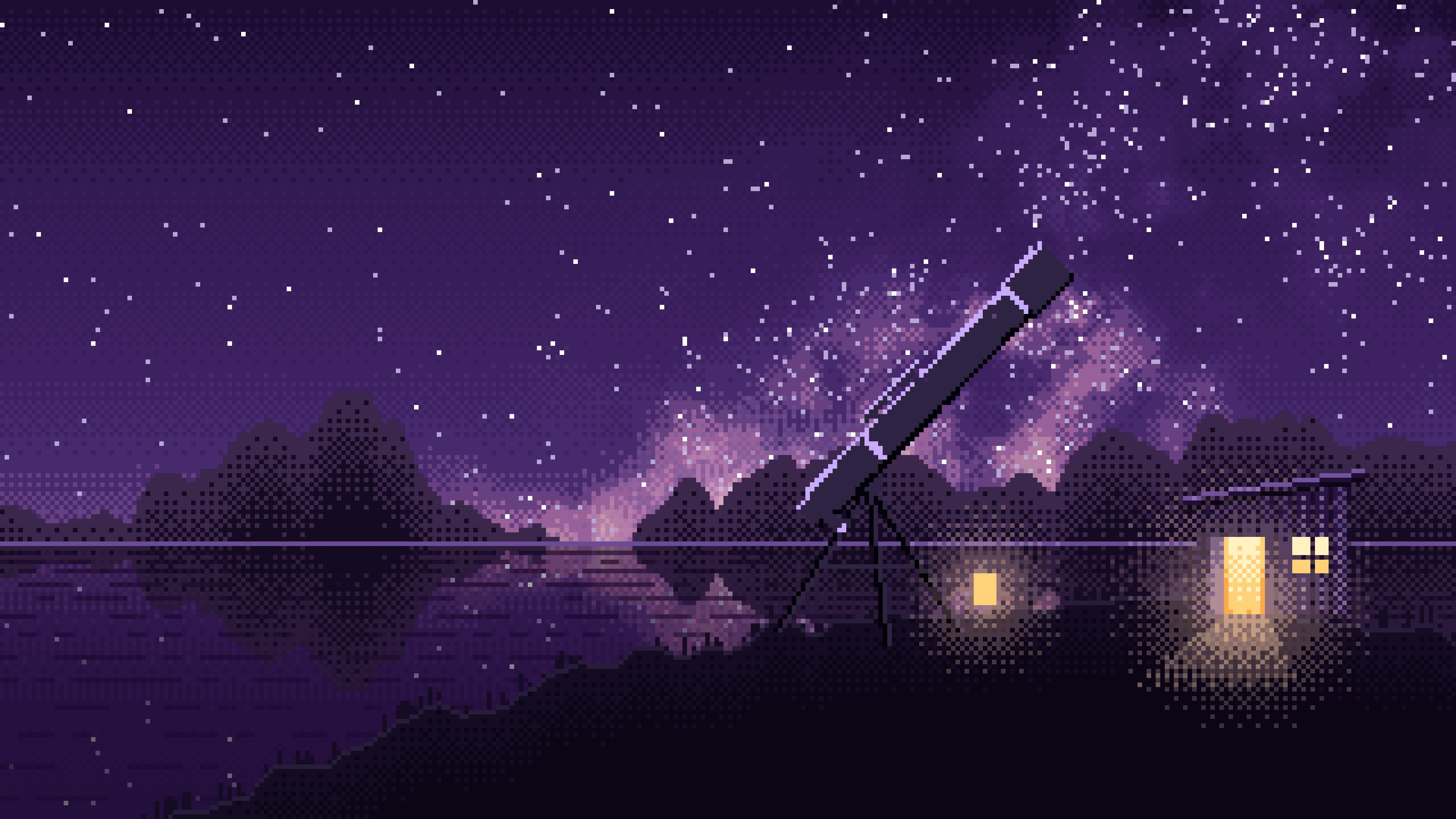 Dark Purple Pixel Art Telescope Under the Milky Way desktop wallpaper in 4K