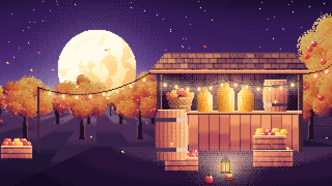 Dark Purple Pixel Art Thanksgiving Apple Cider Stand desktop wallpaper in 4K