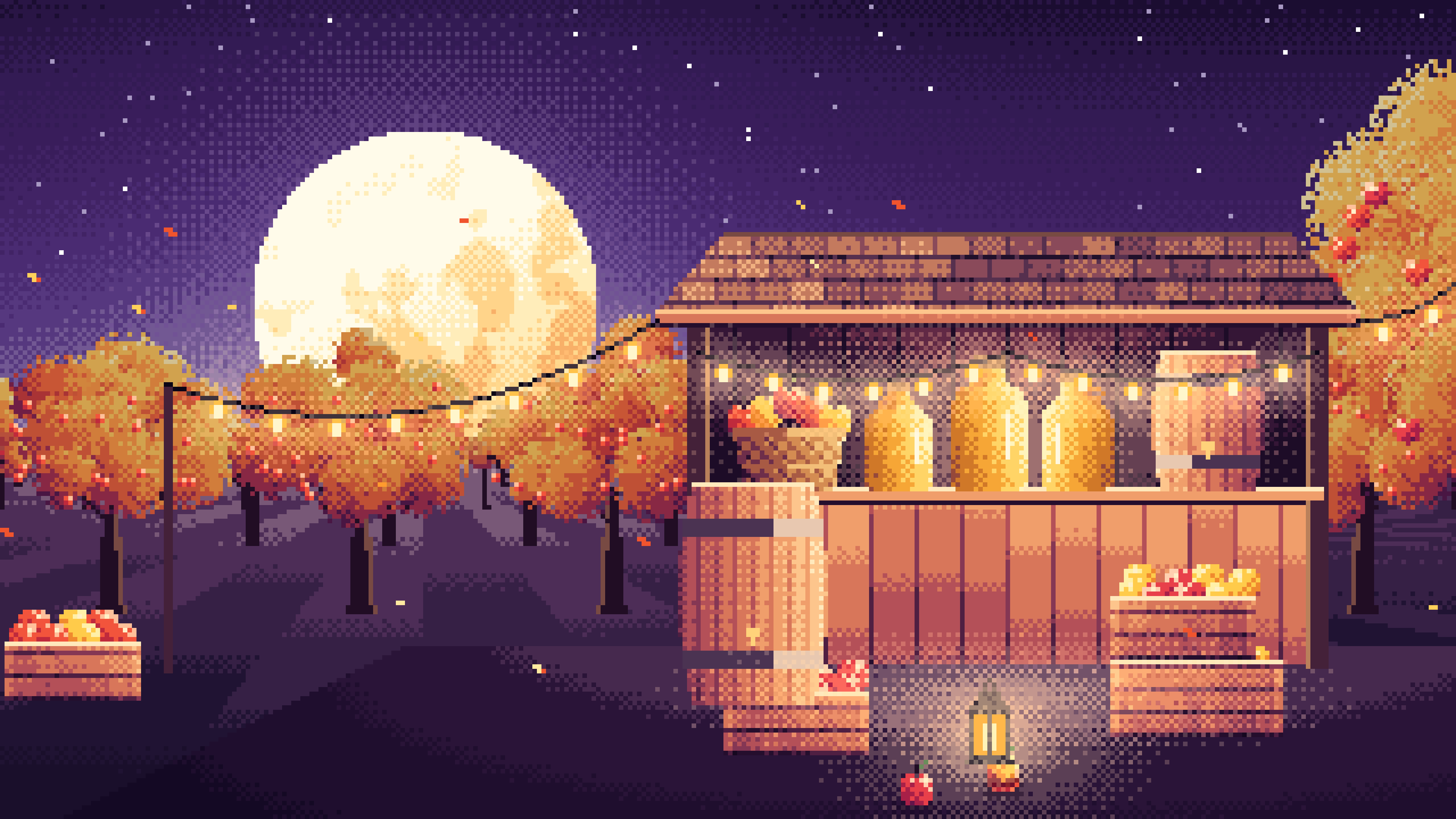 Dark Purple Pixel Art Thanksgiving Apple Cider Stand desktop wallpaper in 4K